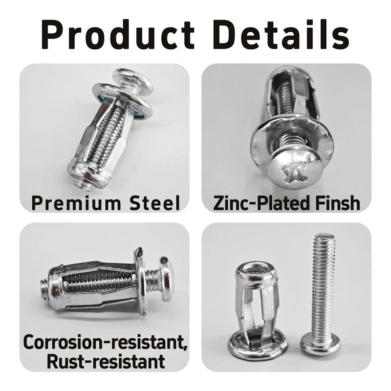 AUXBC 16PCS M5 x 25mm Petal Nuts, Expansion Screw Jack Nuts, Carbon Steel Rustproof Corrosion-Resistant Fasteners for Securing Thin Soft Wall, Hollow Wall, Iron Skin, Metal Plate Frame Container Tag - Image 4